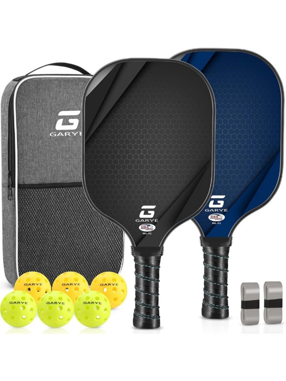Lightweight Carbon Fiber Pickleball Paddle Set of 2/4 with Balls & Grip Tapes